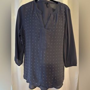 Maurices gray v-neck blouse with rhinestone detail
